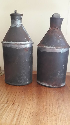 Two tin can flask - tin, gpo